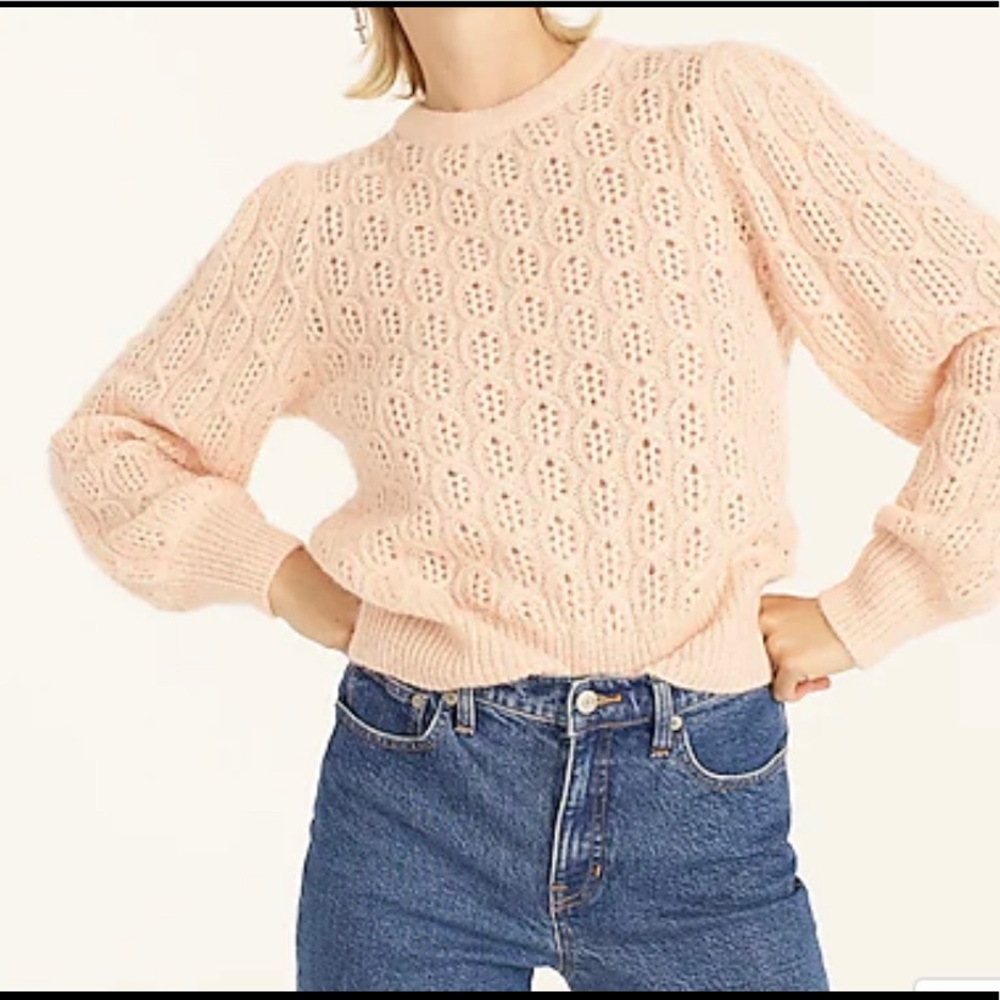 JCrew Balloon-sleeve cable-knit sweater small, pale peach
